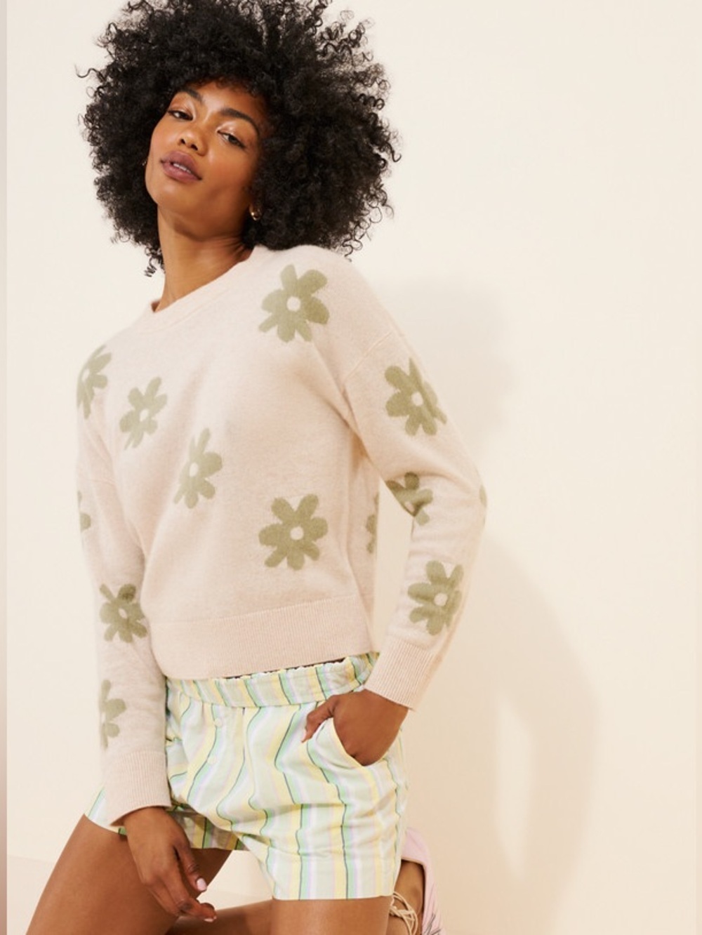 Nouveaux Floral 100% Cashmere Pullover Sweater